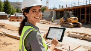 Imagem de uma engenheira conferindo os novos recursos Mobuss no tablet